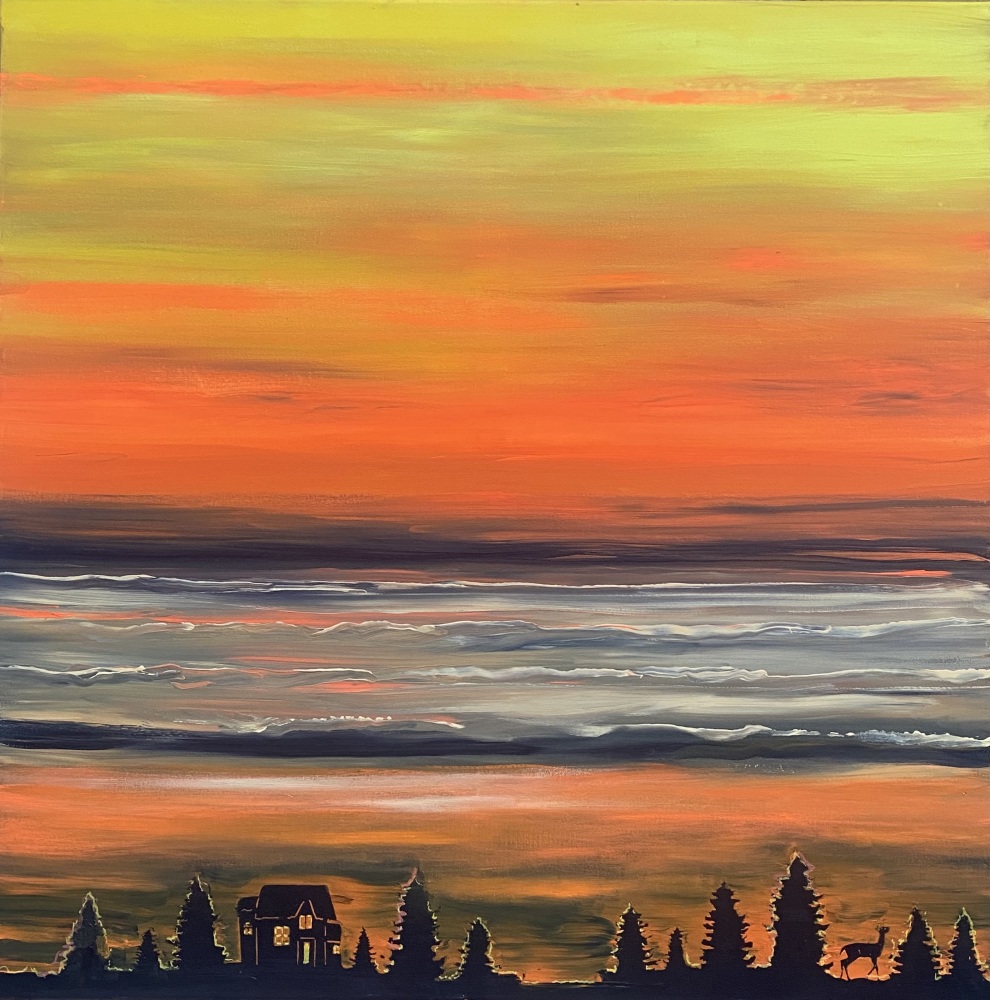 0. Maleri” Havudsigt og solnedgang” 80x80 cm.  Reserveret til udstilling