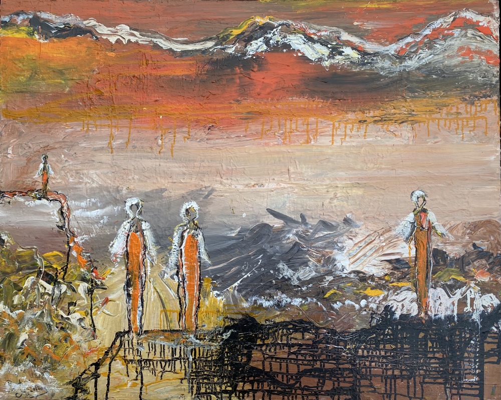 Orange maleri “Bølgeskvulp” 80x100 cm 