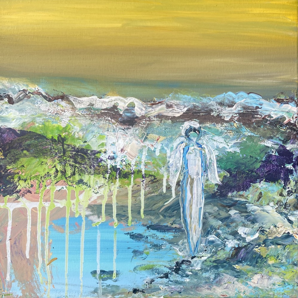 Blåt maleri “Vandet sydpå” 40x40 cm