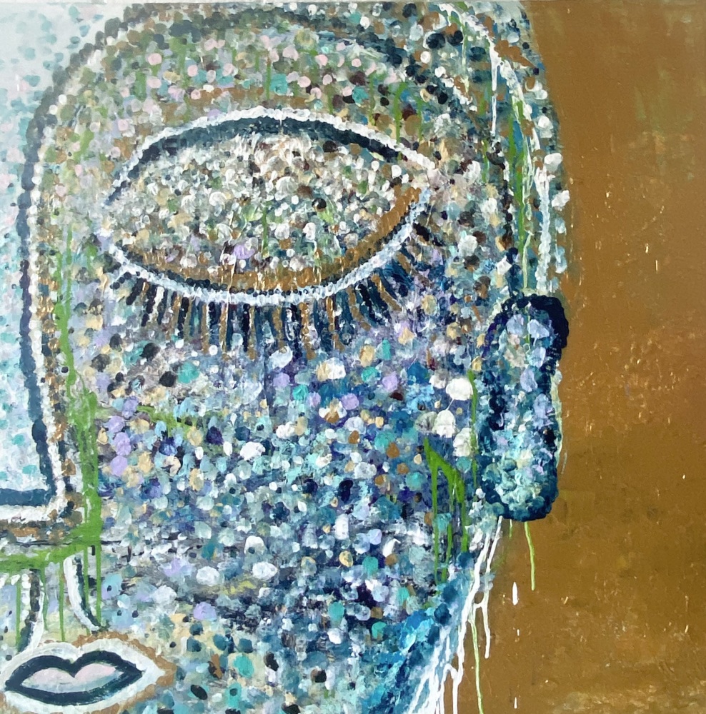 1. Blåt maleri “Blue Buddha” 100x100 cm